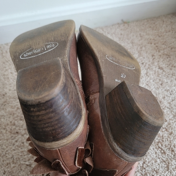 Anthropologie Sheridan Mia SIENNA LEATHER FRINGE BOOTIE - DARK TAN - Picture 5 of 8